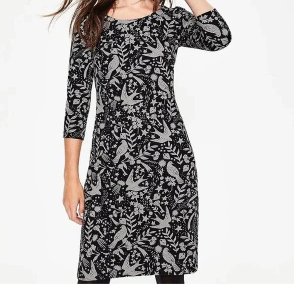 Boden Winifred Black/Gray Mystic Woodland‎ Jacquard Cotton Blend Midi Dress SZ 6